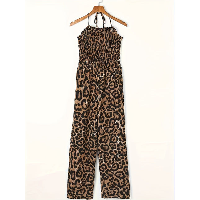 Full Size Leopard Halter Neck Jumpsuit