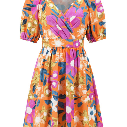 Printed Surplice Short Sleeve Dress