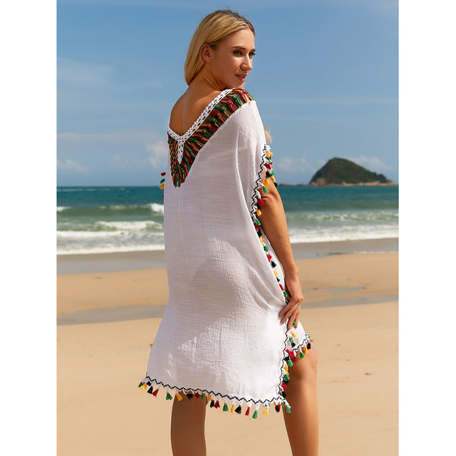 Tassel V-Neck Short Sleeve Cover Up