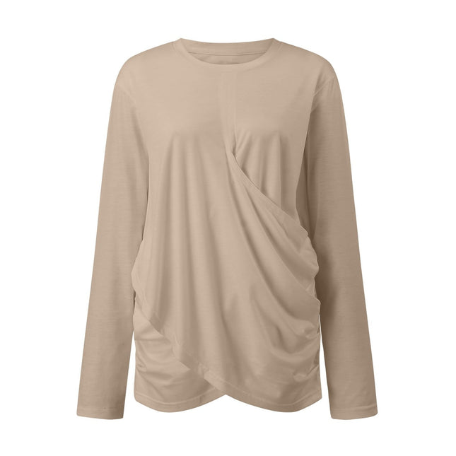 Ruched Round Neck Long Sleeve T-Shirt