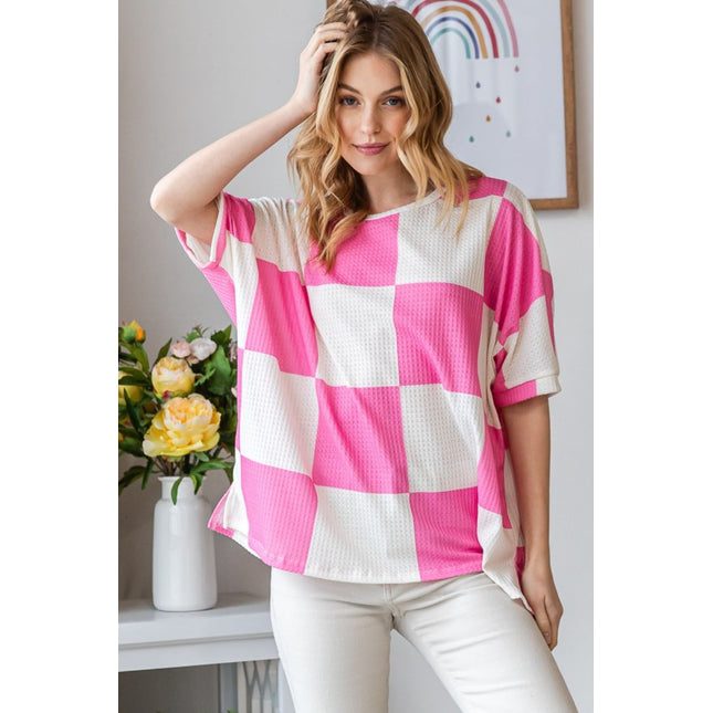 HOPELY Checkered Waffle Oversized T-Shirt