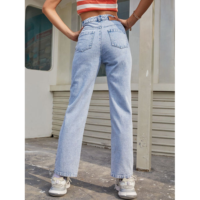 High Waist Straight Jeans with Pockets