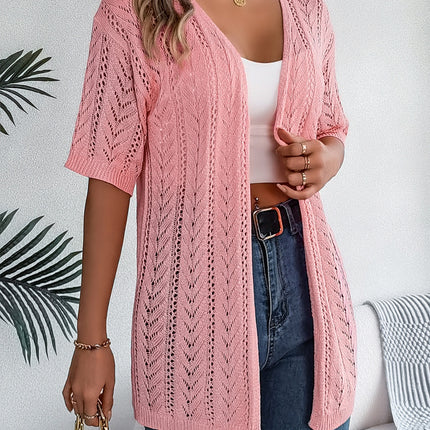 Openwork Open Front Half Sleeve Cardigan