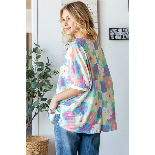 HOPELY Floral Waffle Oversized T-Shirt