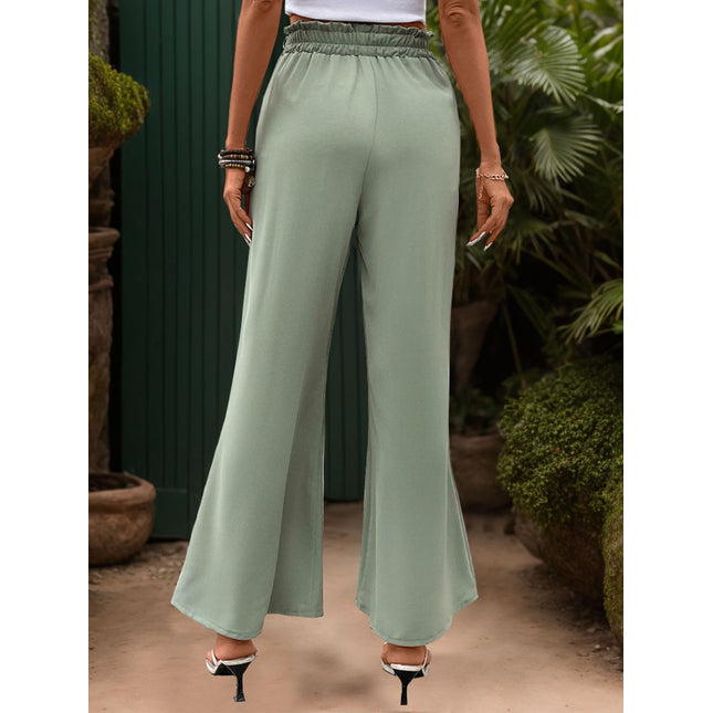 Elastic Waist Wide Leg Pants with Pockets