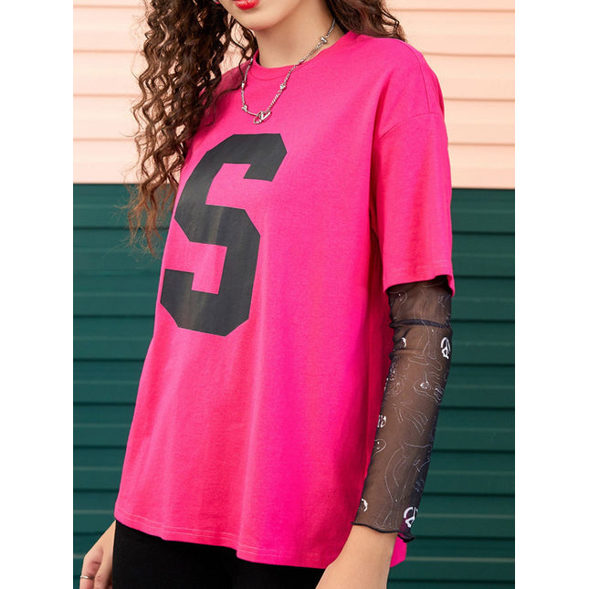 Letter Graphic Round Neck Half Sleeve T-Shirt