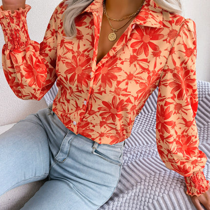 Floral Collared Neck Long Sleeve Shirt