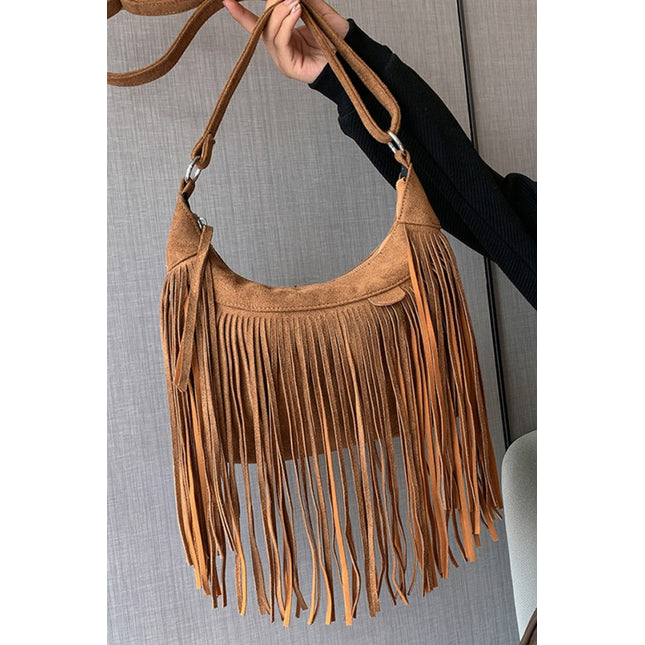 Suede Fringe Adjustable Strap Shoulder Bag