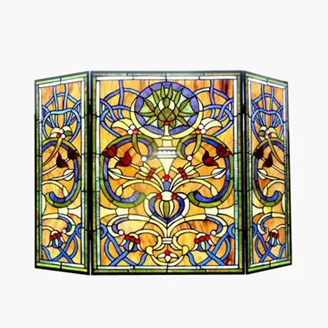 "BARDOT" Tiffany-glass Victorian 3pcs Folding Fireplace Screen