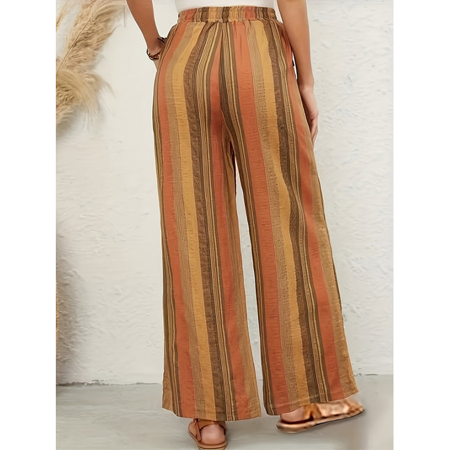 Full Size Drawstring Striped Wide Leg Pants