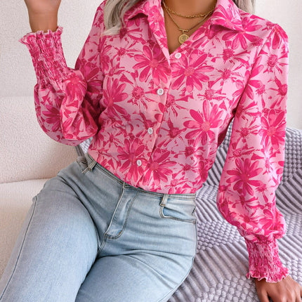 Floral Collared Neck Long Sleeve Shirt