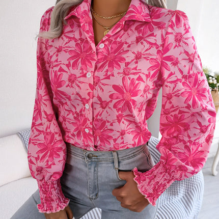 Floral Collared Neck Long Sleeve Shirt