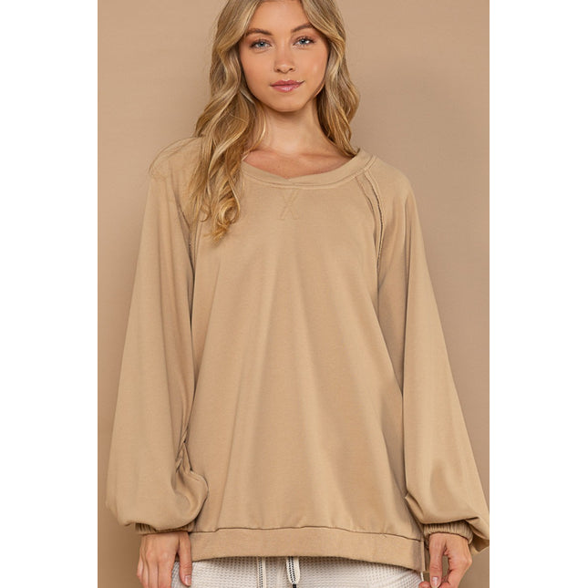 POL Back Cross Strap Detail Lantern Sleeve Sweatshirt