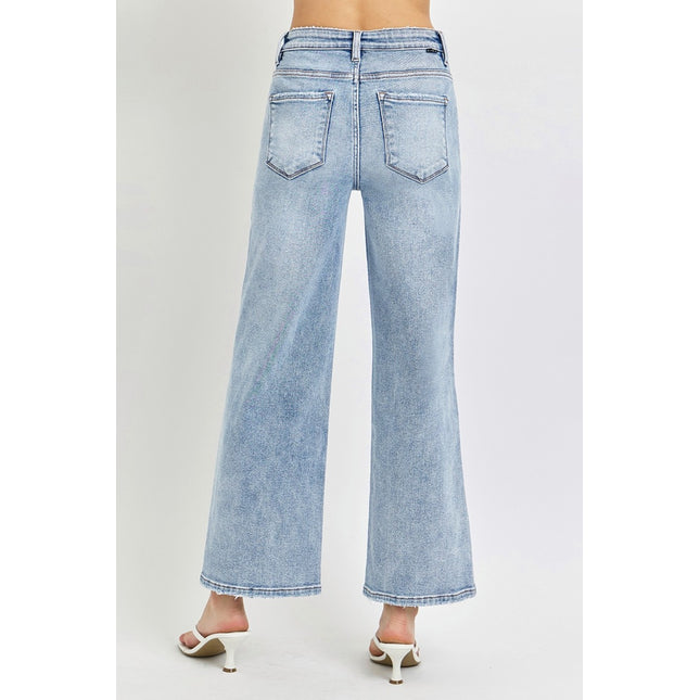 RISEN Full Size Tummy Control High Rise Crop Wide Leg Jeans