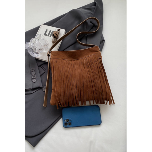 Suede Fringe Adjustable Strap Shoulder Bag