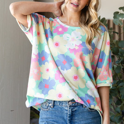 HOPELY Floral Waffle Oversized T-Shirt