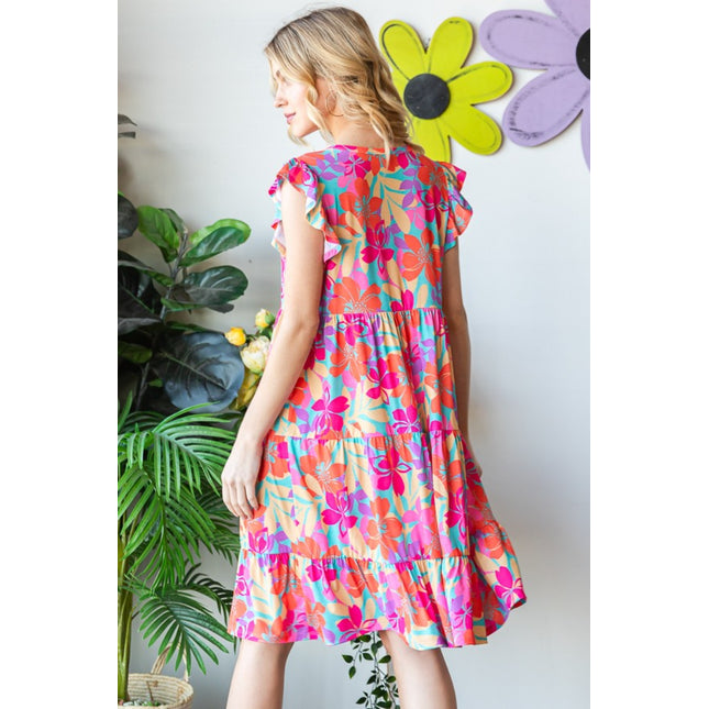 Heimish Full Size Floral Cap Sleeve Tiered Dress