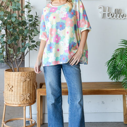 HOPELY Floral Waffle Oversized T-Shirt