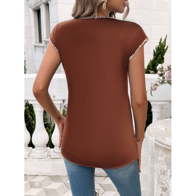 Round Neck Cap Sleeve Knit Top