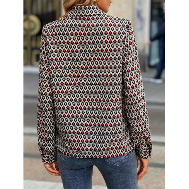 Geometric Collared Neck Long Sleeve Shirt