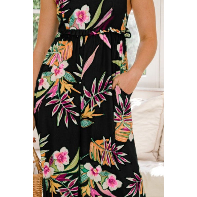 ODDI Full Size Floral Sleeveless Wide Leg Jumpsuit