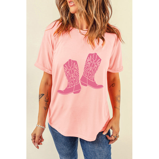 Boots Graphic Round Neck Short Sleeve T-Shirt