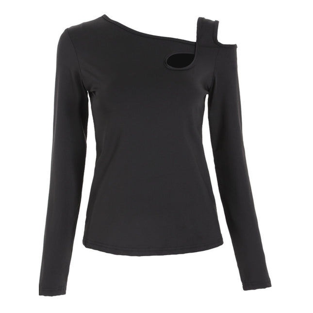 Cutout Asymmetrical Neck Long Sleeve T-Shirt