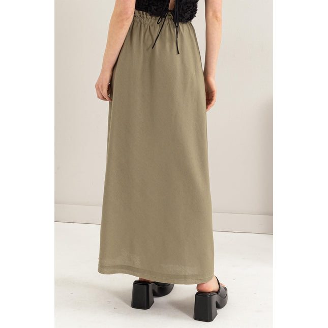 HYFVE Drawstring Washed Linen Maxi Skirt