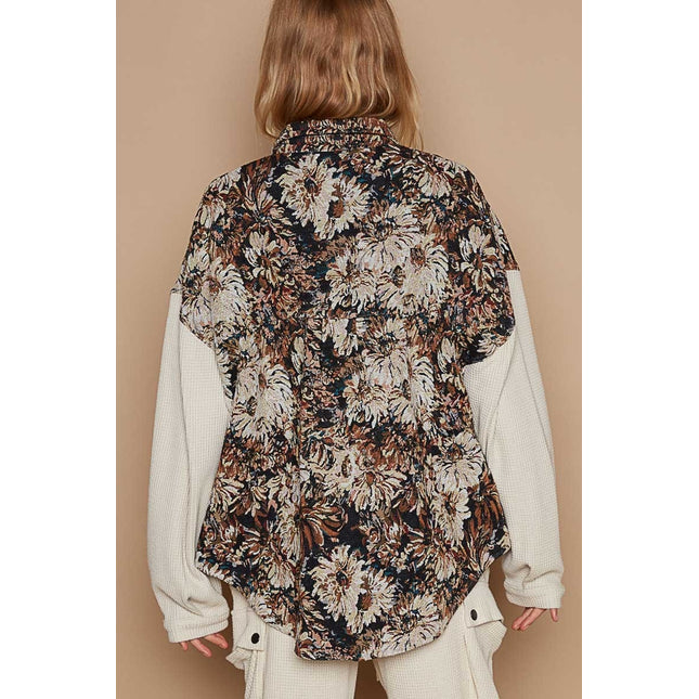 POL Contrast Sleeves Button Down Floral Jacquard Shirt