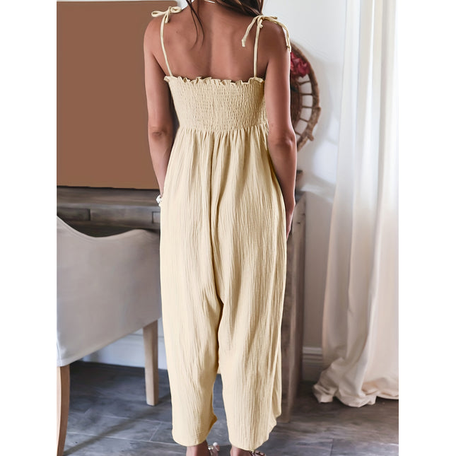 Full Size Smocked Spaghetti Strap Wide Leg Jumpsuit