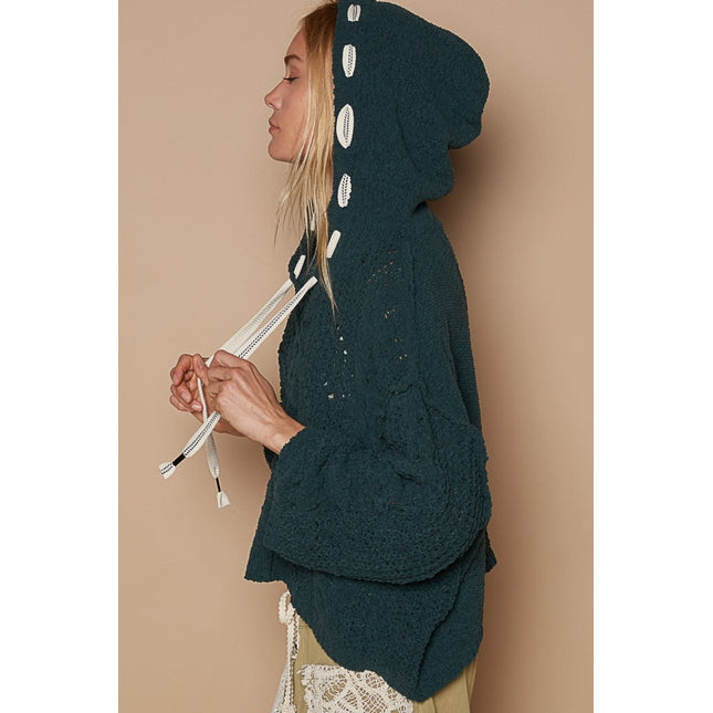 POL Cable Knit Hooded Chenille Sweater