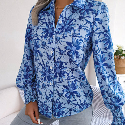 Floral Collared Neck Long Sleeve Shirt