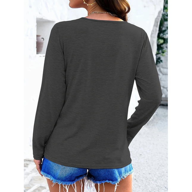 Crisscross V-Neck Long Sleeve T-Shirt