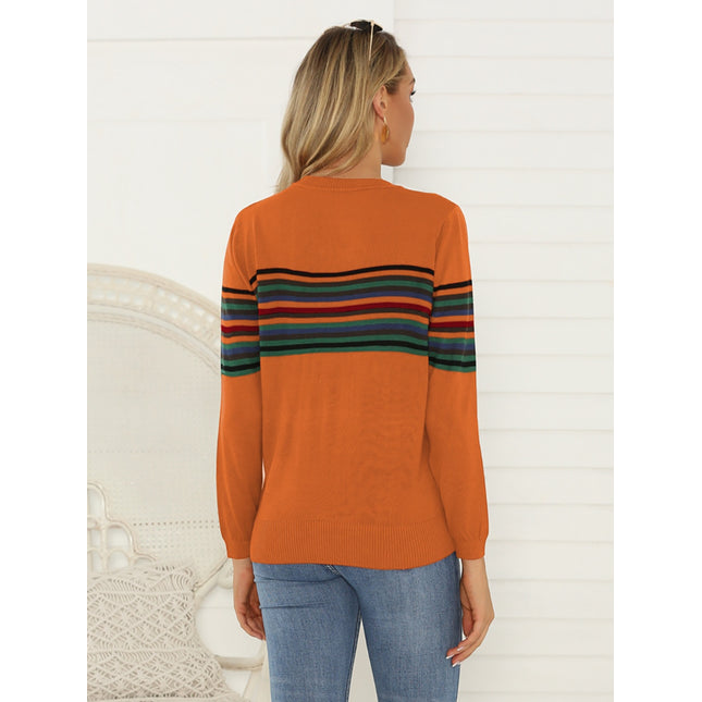 Shiny Striped Round Neck Long Sleeve Sweater