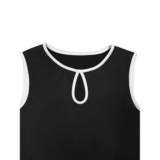 Cutout Contrast Trim Round Neck Tank