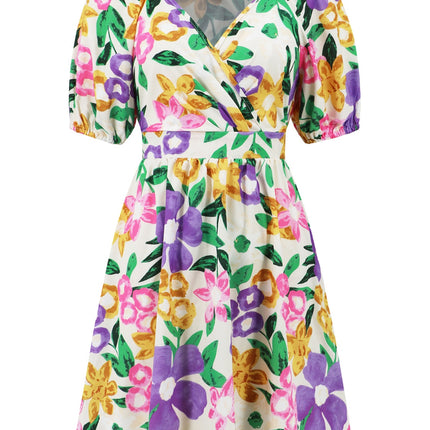 Printed Surplice Short Sleeve Dress