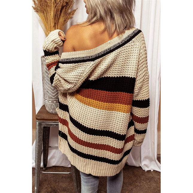 Striped Open Front Longline Cardigan