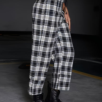 Full Size Plaid High Waist Pants