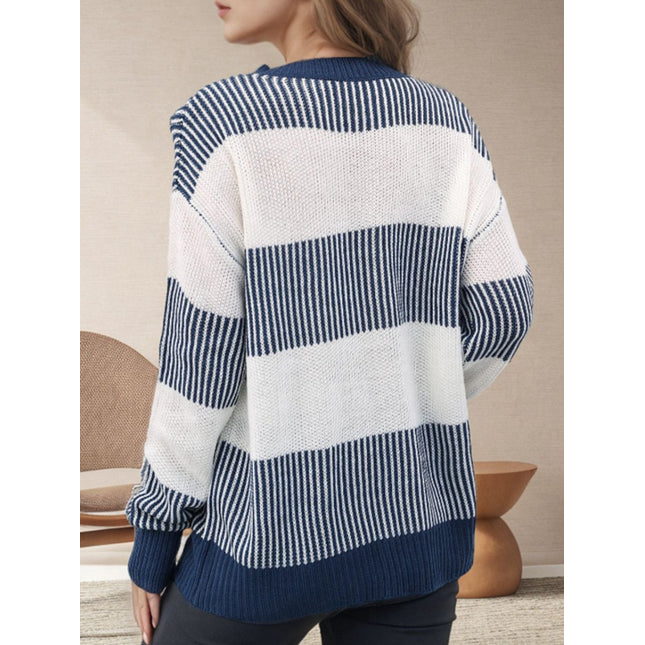 Striped Round Neck Long Sleeve Sweater