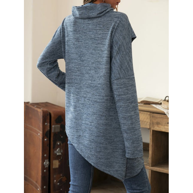 Asymmetrical Hem Cowl Neck Long Sleeve T-Shirt