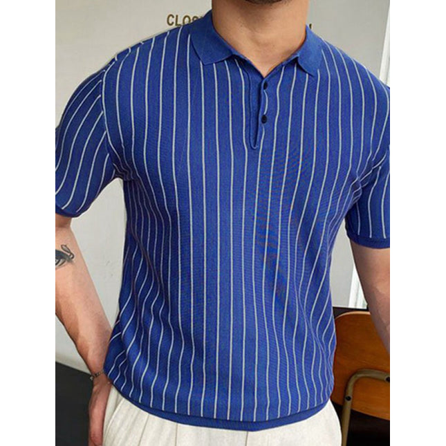Summer new striped sweater short-sleeved lapel business Polo shirt