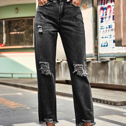 New style denim style ripped trousers women's casual pants