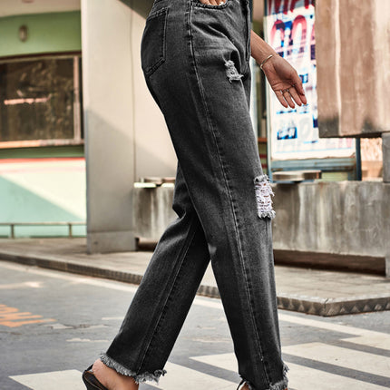 New style denim style ripped trousers women's casual pants