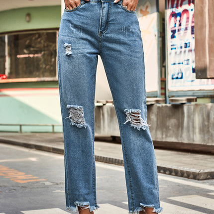 New style denim style ripped trousers women's casual pants