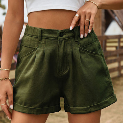 New summer all-match elastic waist design denim shorts casual pants