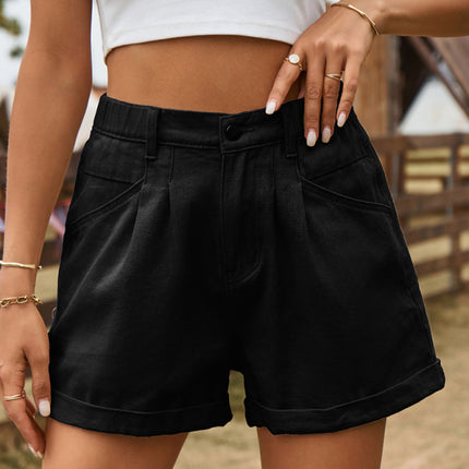 New summer all-match elastic waist design denim shorts casual pants