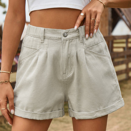 New summer all-match elastic waist design denim shorts casual pants