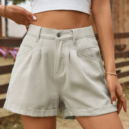 New summer all-match elastic waist design denim shorts casual pants