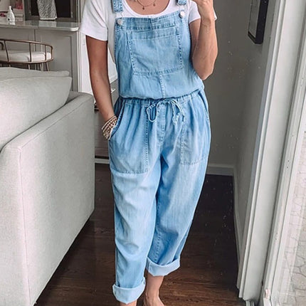 Denim Jumpsuit Loose Fashion Elastic Mid Waist Jumpsuit Women's Pants