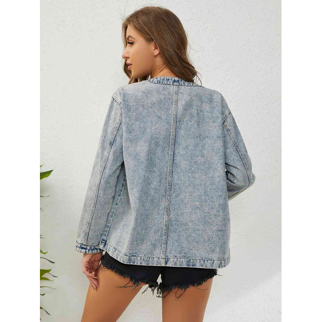 Button Up Round Neck Denim Jacket